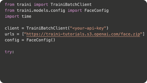 Traini API Python code example